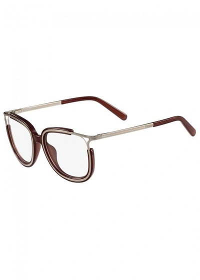 Shop Chloé Jayme Rust Oval-frame Optical Glasses In Brown