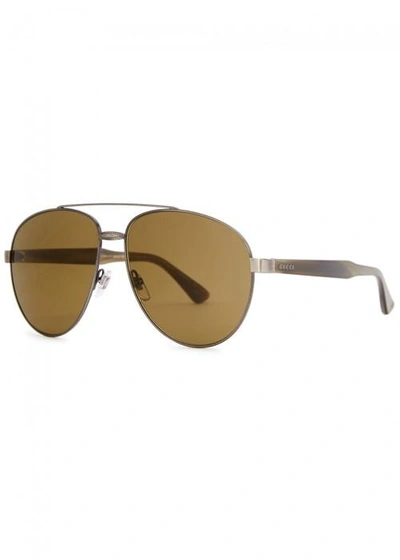 Shop Gucci Gunmetal Aviator-style Sunglasses In Silver