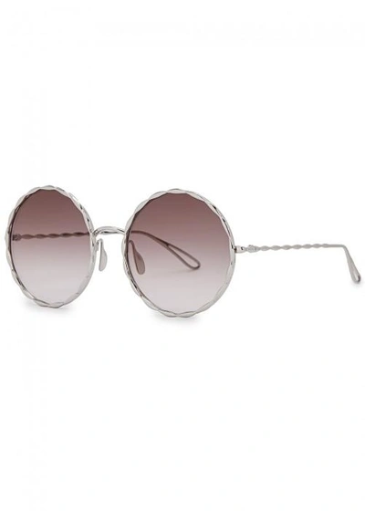 Shop Elie Saab Palladium-plated Round-frame Sunglasses In Silver