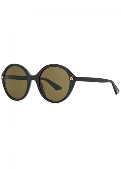 Shop Gucci Gg Black Round-frame Sunglasses