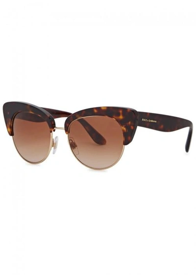 Shop Dolce & Gabbana Tortoiseshell Cat-eye Sunglasses In Havana