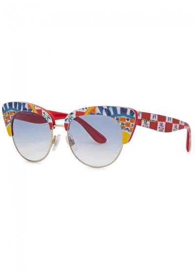 Shop Dolce & Gabbana Printed Cat-eye Sunglasses In Red