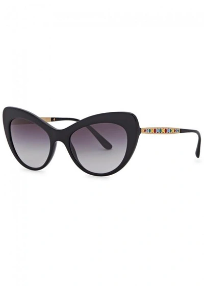 Shop Dolce & Gabbana Black Cat-eye Sunglasses