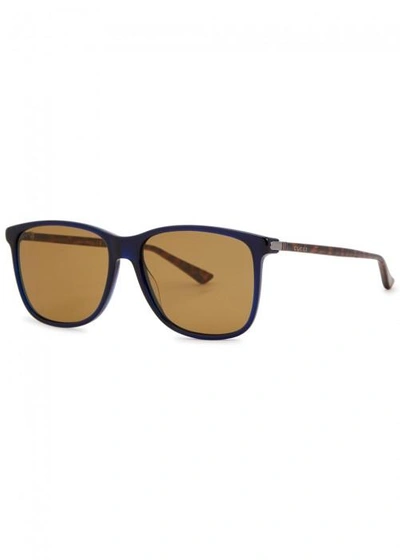 Shop Gucci Navy Rectangle-frame Sunglasses In Blue Transparent