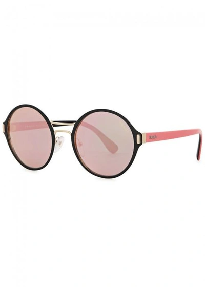 Shop Prada Black Mirrored Round-frame Sunglasses