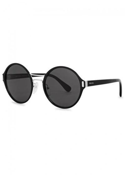 Shop Prada Black Mirrored Round-frame Sunglasses