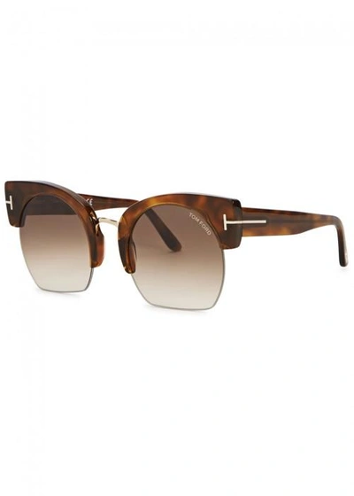 Shop Tom Ford Savannah Clubmaster-style Sunglasses In Havana