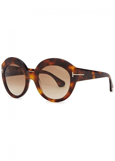 Shop Tom Ford Rachel Tortoiseshell Round-frame Sunglasses In Havana