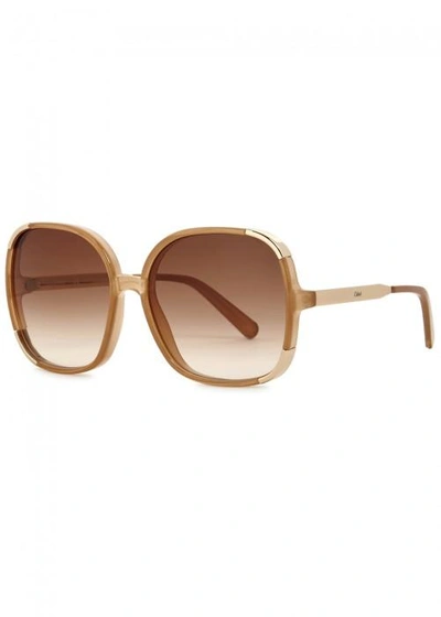 Shop Chloé Myrte Honey Oversized Sunglasses In Light Brown