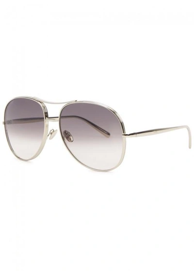 Shop Chloé Nola Silver Tone Aviator Sunglasses In Grey