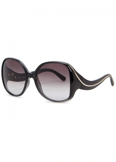 Shop Chloé Nell Black Oversized Sunglasses