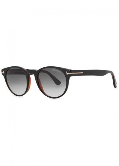 Shop Tom Ford Palmer Black Round-frame Sunglasses