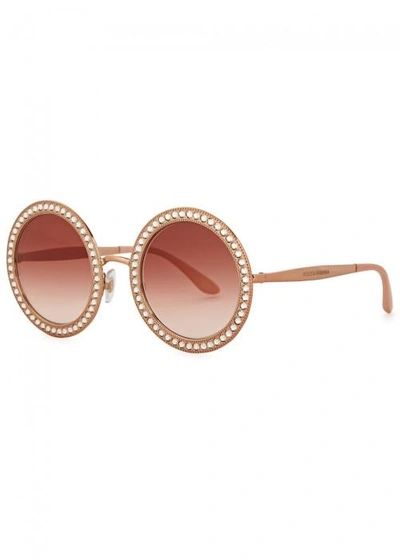 Shop Dolce & Gabbana Crystal-embellished Round-frame Sunglasses In Pink