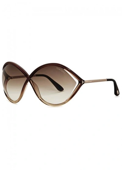 Shop Tom Ford Liora Light Brown Oversized Sunglasses