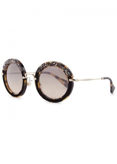 Shop Miu Miu Tortoiseshell Round-frame Sunglasses In Light Brown