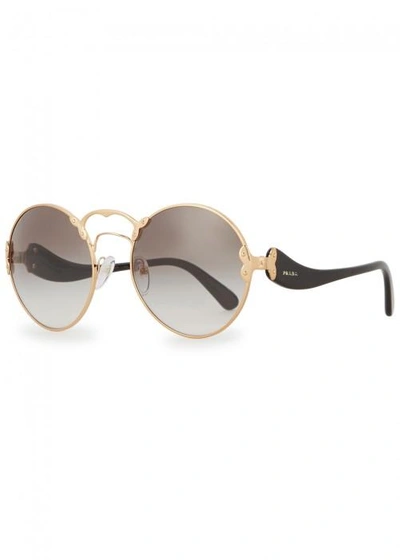 Shop Prada Black Round-frame Sunglasses In Gold