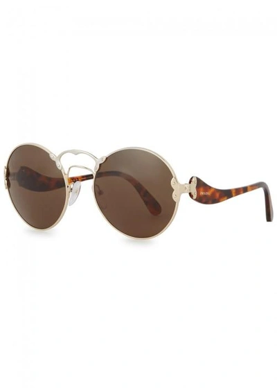 Shop Prada Tortoiseshell Round-frame Sunglasses In Silver