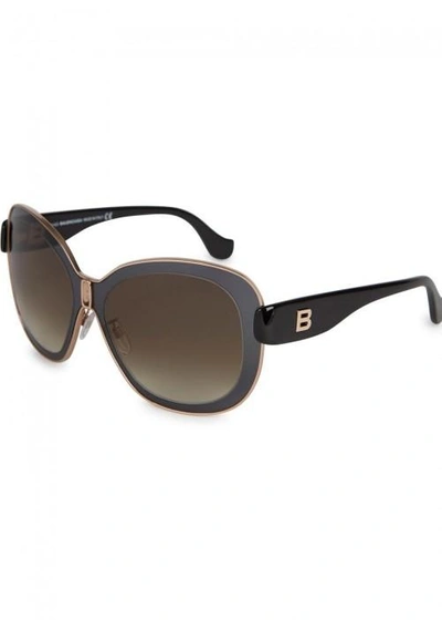 Shop Balenciaga Grey Oversized Sunglasses