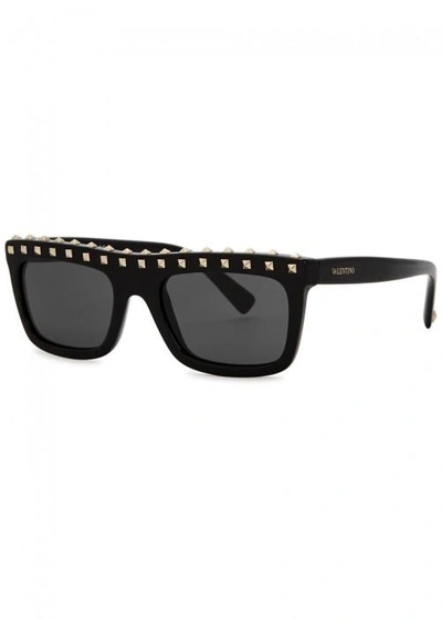 Shop Valentino Black Square-frame Sunglasses