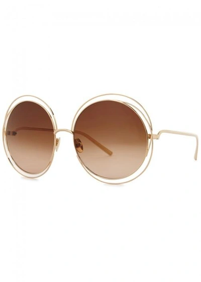 Shop Chloé Carlina 18kt Gold-plated Oversized Sunglasses