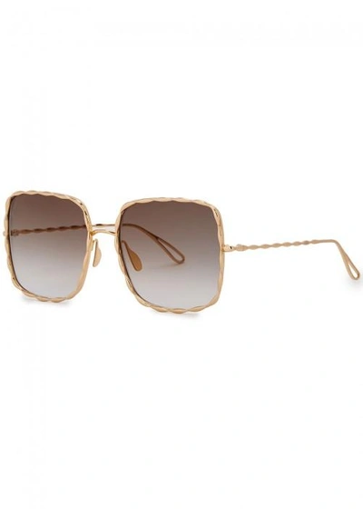 Shop Elie Saab Gold-plated Square-frame Sunglasses