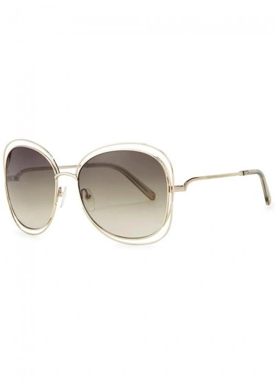 Shop Chloé Carlina Gold-tone Oversized Sunglasses In Ld/green