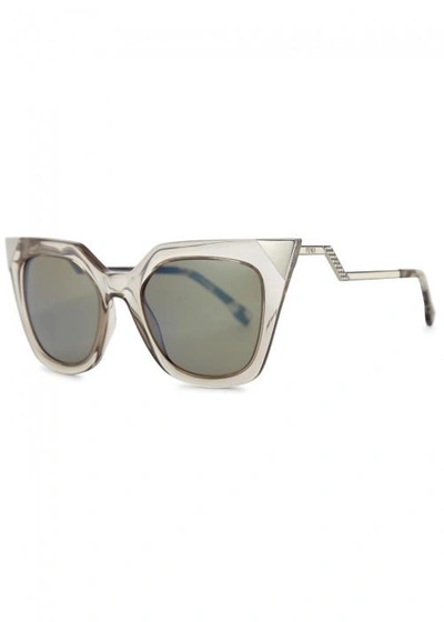 Shop Fendi Iridia Dove Grey Embellished Cat Eye Sunglasses
