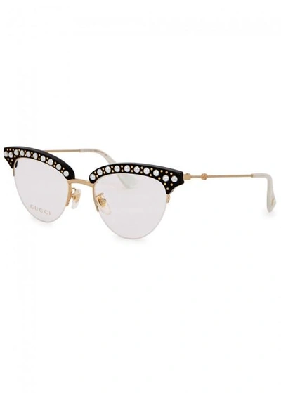 Shop Gucci Embellished Cat-eye Optical Glasses In Black