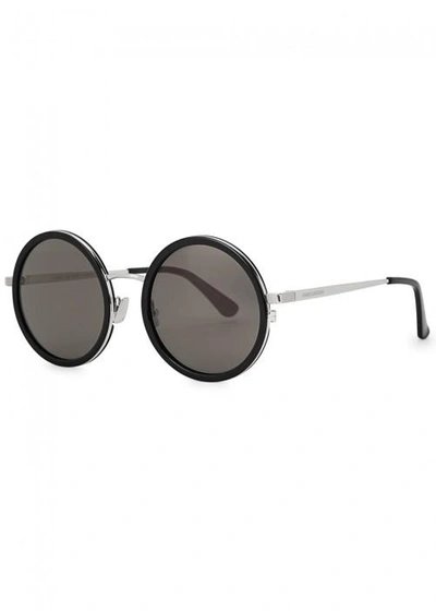 Shop Saint Laurent Sl136 Black Round-frame Sunglasses