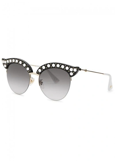 Shop Gucci Black Cat-eye Sunglasses