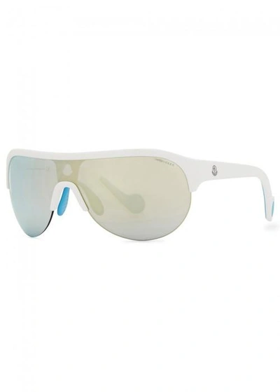 Shop Moncler Ml0049 Mirrored Wrap-around Sunglasses In White
