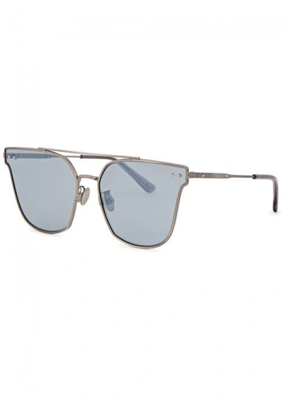 Shop Bottega Veneta Silver Tone Clubmaster-style Sunglasses