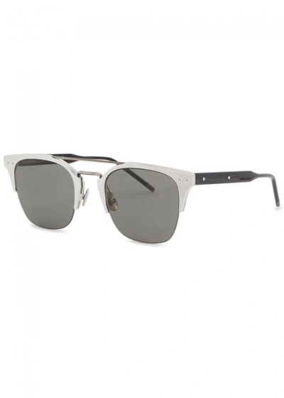 Shop Bottega Veneta Silver-tone Clubmaster-style Sunglasses