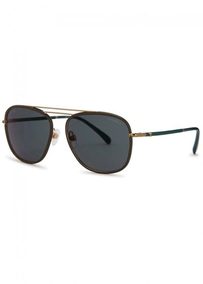 Pre-owned Chanel Dark Green Leather-trimmed Sunglasses