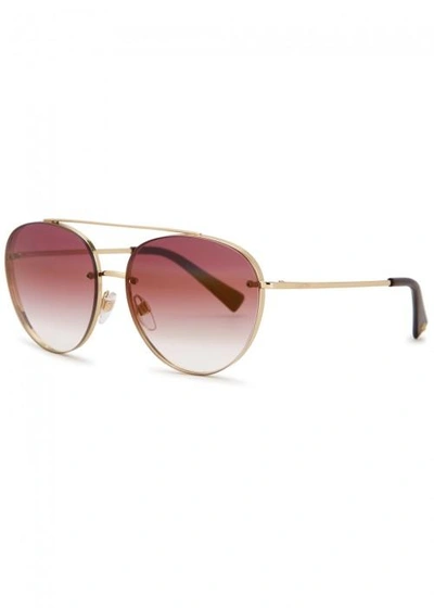 Shop Valentino Gold Tone Aviator-style Sunglasses