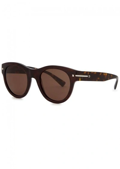 Shop Valentino Tortoiseshell Oval-frame Sunglasses In Havana