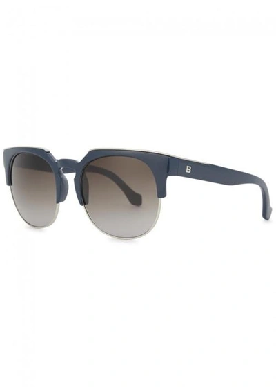 Shop Balenciaga Navy Clubmaster-style Sunglasses