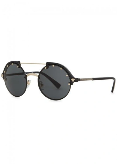 Shop Versace Black Round-frame Sunglasses