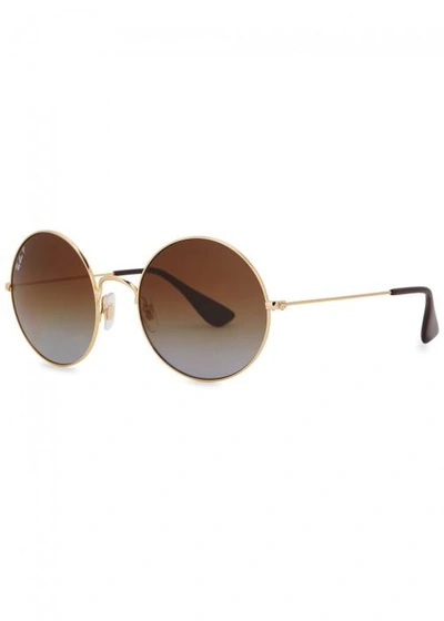 Shop Ray Ban Ja-jo Round-frame Polarised Sunglasses In Gold
