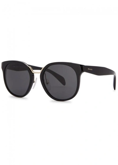 Shop Prada Black Round-frame Sunglasses