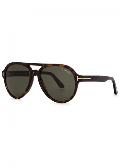 Shop Tom Ford Rory Tortoiseshell Aviator-style Sunglasses In Havana