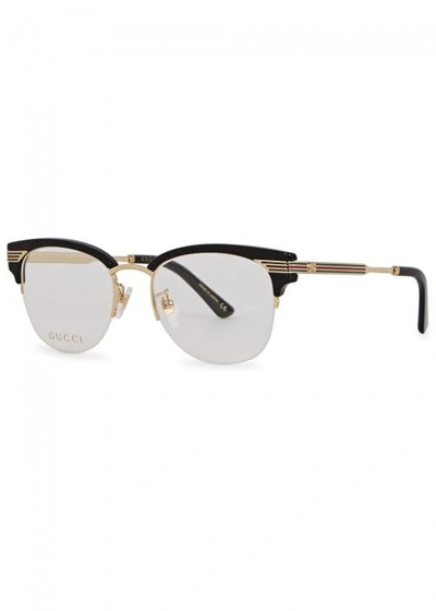 Shop Gucci Black Clubmaster-style Optical Glasses