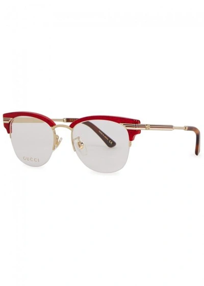 Shop Gucci Glittered Clubmaster-style Optical Glasses In Red