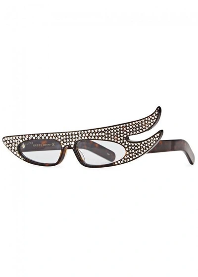 Shop Gucci Crystal-embellished Sunglasses In Havana