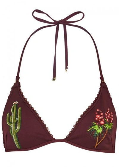 Shop Stella Mccartney Burgundy Embroidered Bikini Top