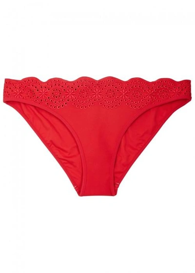 Shop Stella Mccartney Red Eyelet-embroidered Bikini Briefs