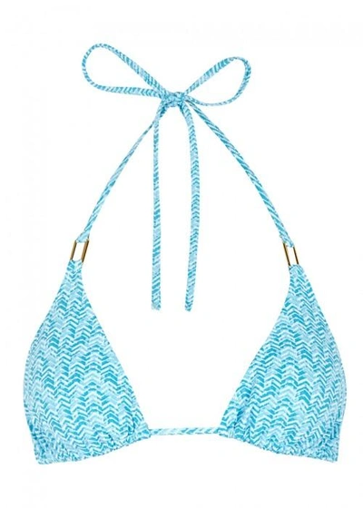 Shop Melissa Odabash Zigzag-intarsia Halterneck Bikini Top In Blue And White