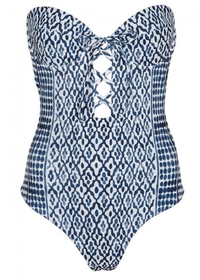 Shop Mara Hoffman Blue Printed Swimsuit In Blue And White