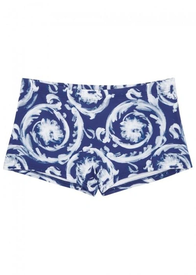 Shop Versace Blue Printed Swim Shorts