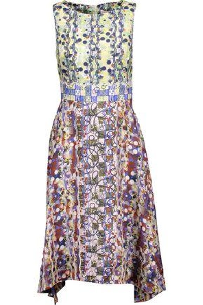 Shop Peter Pilotto Woman Asymmetric Printed Silk-satin Dress Multicolor